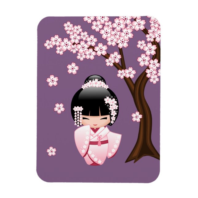 Imán Muñeca Kokeshi kimono blanca - Chica Geisha lindo (Vertical)