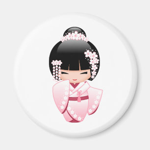Imán Muñeca Kokeshi Kimono Rosa Kawaii