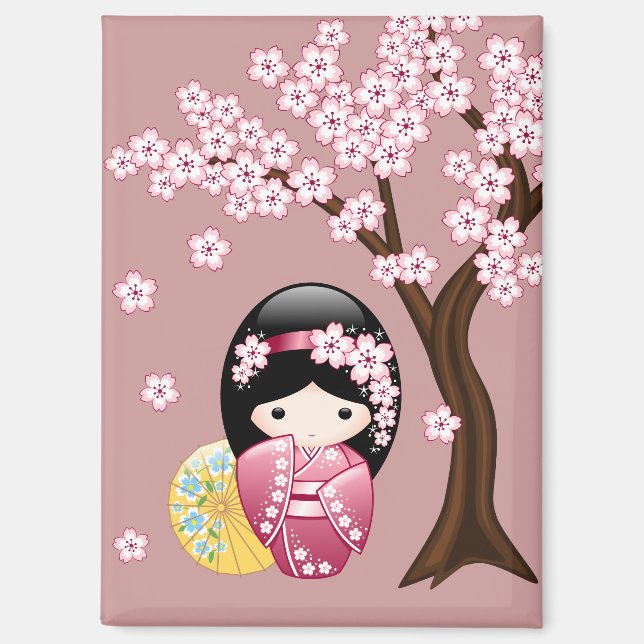 Imán Muñeca Kokeshi primavera - Geisha japonesa suave e (Anverso)
