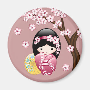 Imán Muñeca Kokeshi primavera - Geisha japonesa suave e
