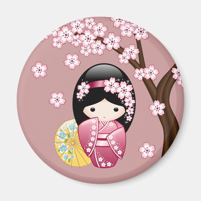 Imán Muñeca Kokeshi primavera - Geisha japonesa suave e (Frente)