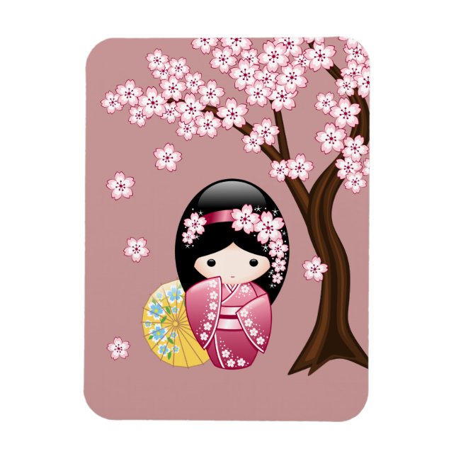 Imán Muñeca Kokeshi primavera - Geisha japonesa suave e (Vertical)