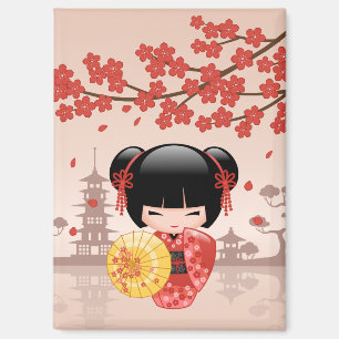 Imán Muñeca Kokeshi Sakura Roja - Geisha Japonesa