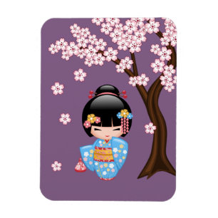 Imán Muñeca Maiko Kokeshi - Chica Geisha de Kimono Azul