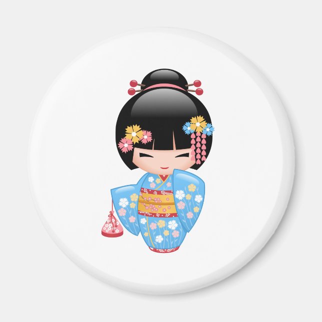 Imán Muñeca Maiko Kokeshi - Chica Geisha japonés (Frente)