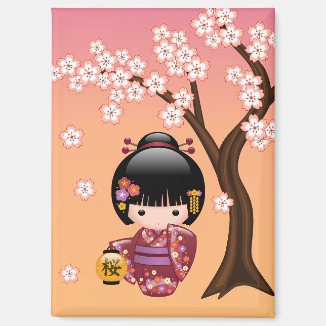 Imán Muñeca Sakura Kokeshi - Chica de Geisha en la Enví (Anverso)