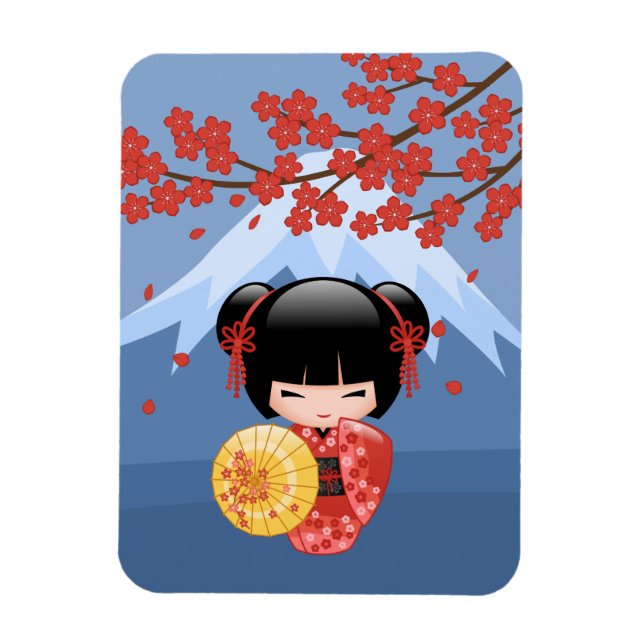 Imán Muñeca Sakura Kokeshi Roja - Chica Cute Geisha (Vertical)