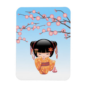 Imán Muñeca Ume Kokeshi - Azul Chica Geisha japonés
