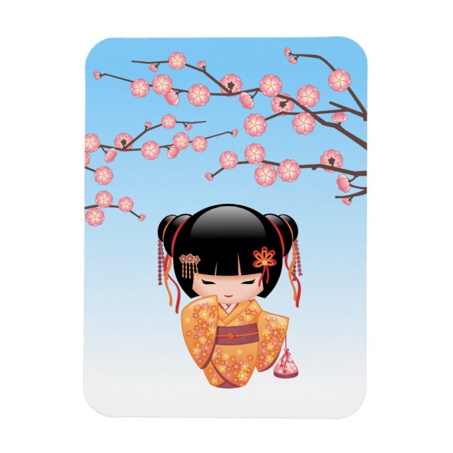 Imán Muñeca Ume Kokeshi - Azul Chica Geisha japonés (Vertical)