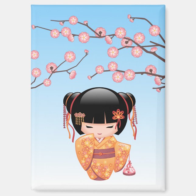 Imán Muñeca Ume Kokeshi - Azul Chica Geisha japonés (Anverso)