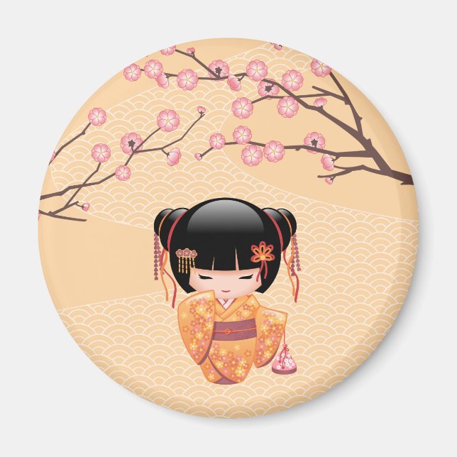 Imán Muñeca Ume Kokeshi - Chica Geisha de la enseñanza  (Frente)