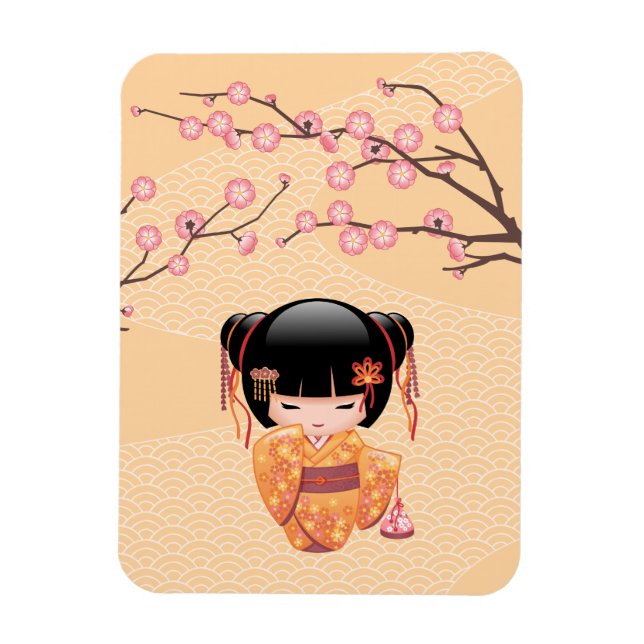 Imán Muñeca Ume Kokeshi - Chica Geisha de la enseñanza  (Vertical)
