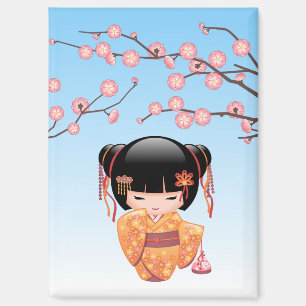 Imán Muñeca Ume Kokeshi - Chica Geisha Japonesa Azul