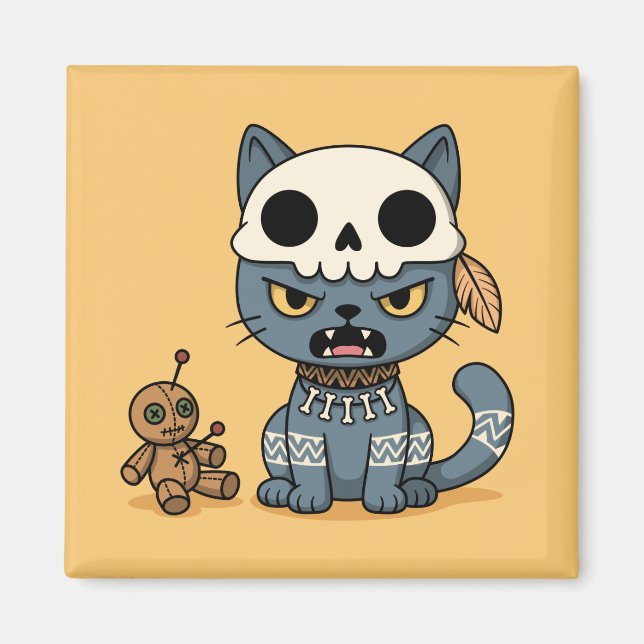 Imán Muñeca Vudú de Gato Bruja Amarillo (Frente)