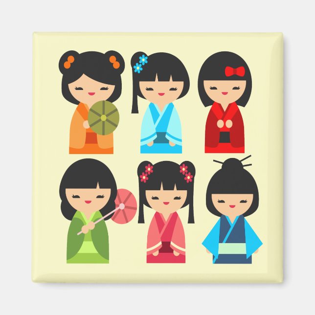 Imán Muñecas japonesas cute kokeshi (Frente)