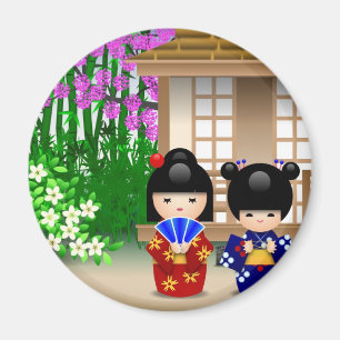 Imán Muñecas y salón de té de Kokeshi