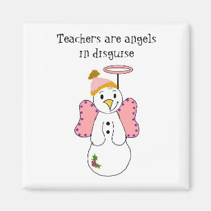Imán Muñeco de nieve ángel con profesor diciendo