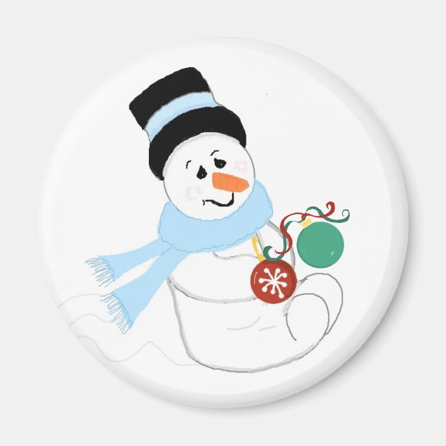 Imán Muñeco de nieve con adornos de Navidad (Frente)