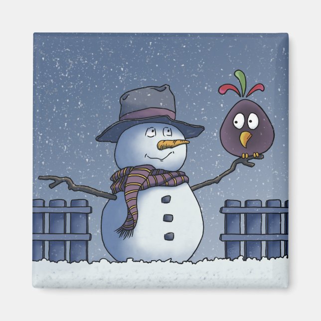 Imán Muñeco de nieve con pájaro (Frente)
