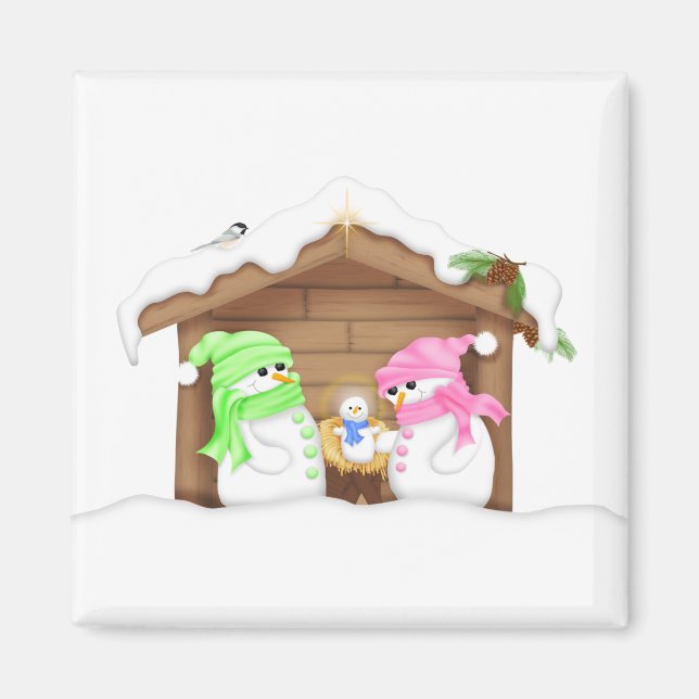 Imán Muñeco de nieve de Navidad mono (Frente)
