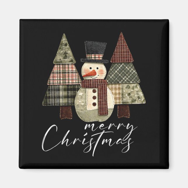 Imán Muñeco de nieve de patchwork, árbol de Navidad de  (Frente)