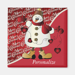 Imán Muñeco de nieve del rojo de las Felices Navidad