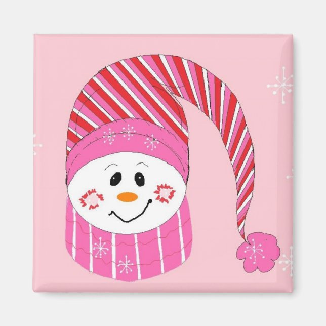 Imán Muñeco de nieve rosa (Frente)