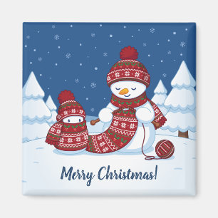 Imán Muñeco de nieve tejiendo bufanda de Navidad