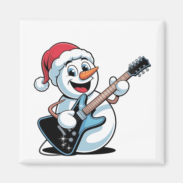 Imán Muñeco de nieve tocando guitarra eléctrica Santa N (Frente)