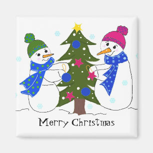 Imán Muñecos de nieve decorando un árbol de Navidad