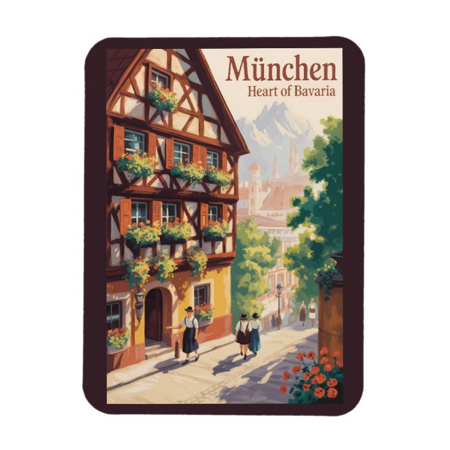 Imán Munich Germany Bavaria Illustration Travel Art (Vertical)