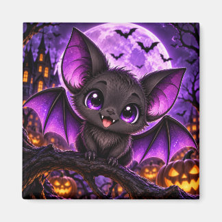 Imán Murciélago púrpura gótico lindo de Halloween luna