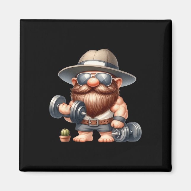 Imán Muscleman Gnome Con Dumbbels Funny Fitness Worki (Frente)