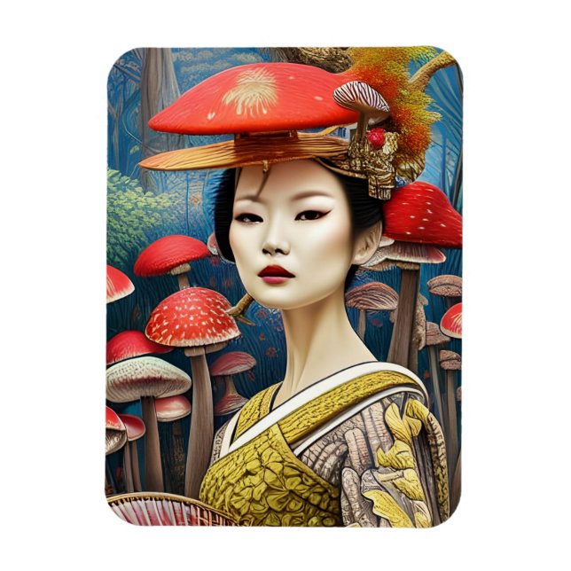 Imán Mushroom Geisha Surreal Fantasy Art (Vertical)