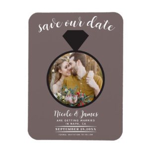 Imán Mushroom Taupe Boda Ring Photo Save the Date