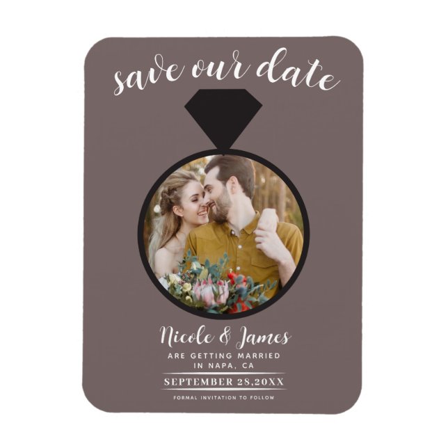 Imán Mushroom Taupe Boda Ring Photo Save the Date (Vertical)