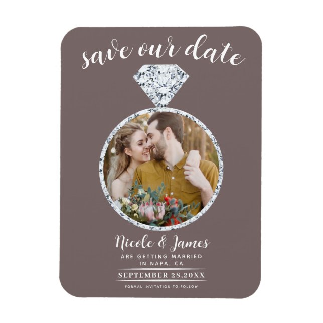 Imán Mushroom Taupe Diamond Ring Bling Save the Date (Vertical)