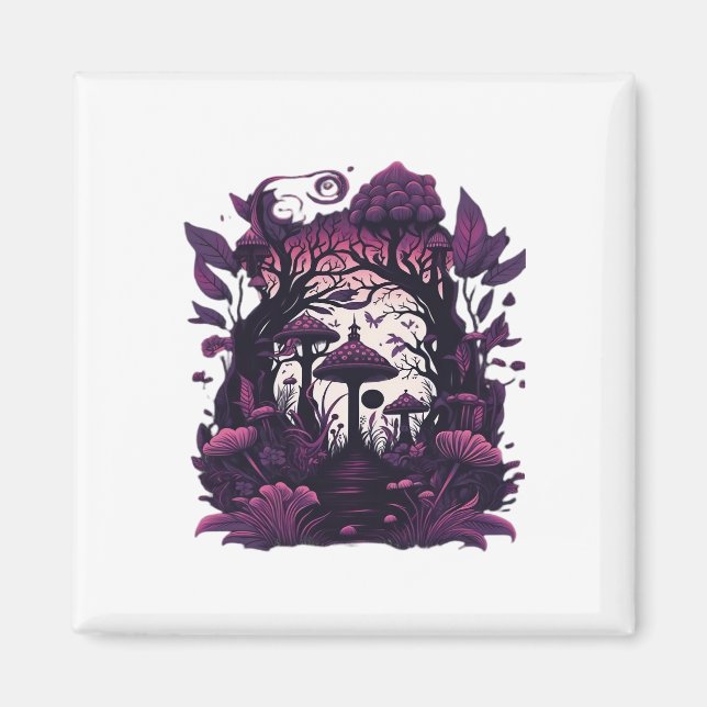 Imán Mushroom Woods Whimsigoth Witchy Screenprint Diseñ (Frente)