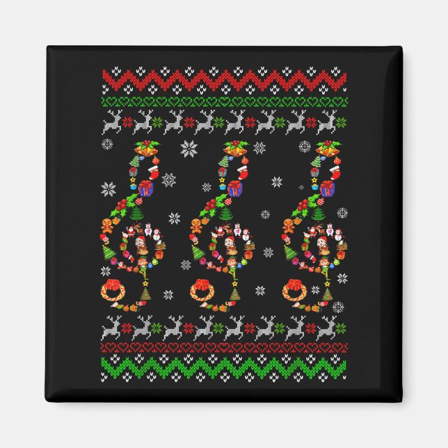 Imán Music Note Christmas Ugly Sweater Musical Teacher  (Frente)