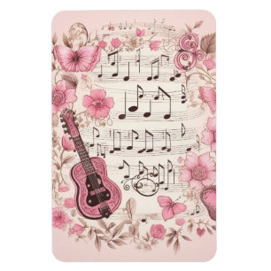 Imán Music Notes and Flowers Retro Style