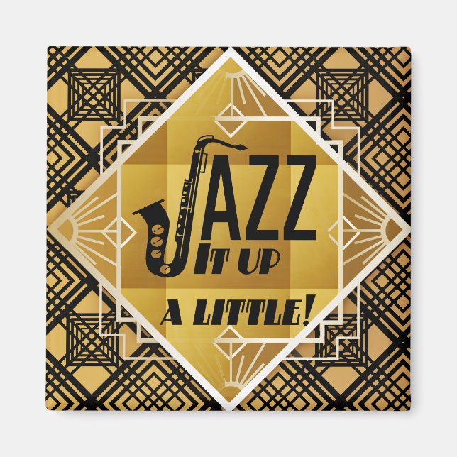 Imán Música de jazz saxofoniano en oro negro Art Deco (Frente)