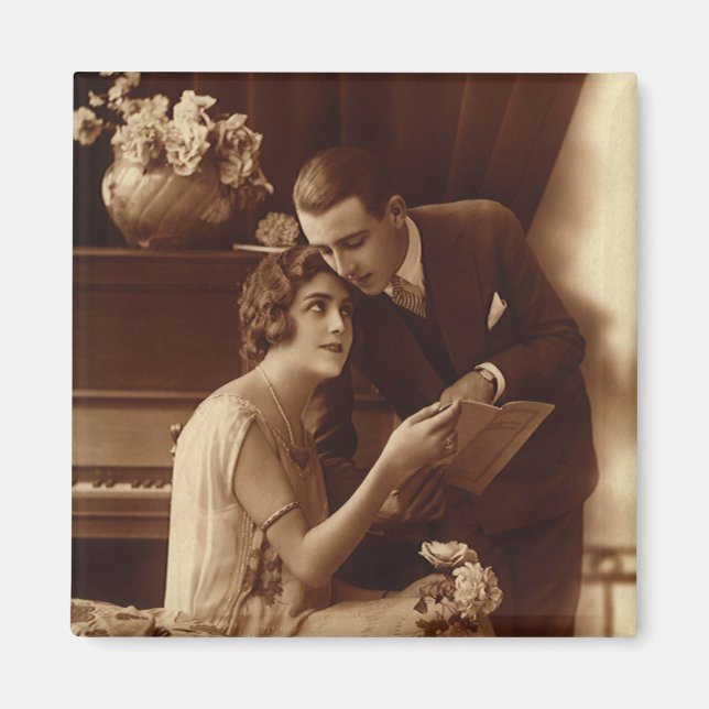 Imán Música Romántica Vintage, Amantes del Amor y el Ro (Frente)