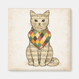 Imán Musical Cat Collage with Harlequin Heart