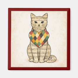 Imán Musical Cat Collage with Harlequin Heart Magnet