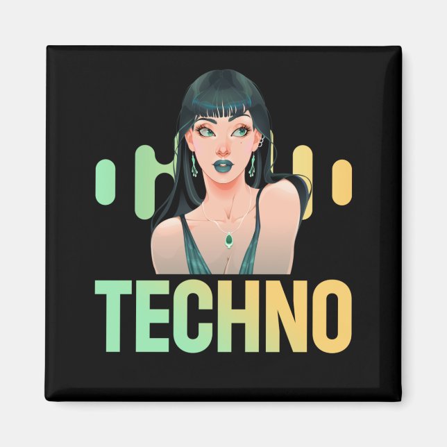 Imán Músico Chica Techno DJ Bass Music Fan (Frente)