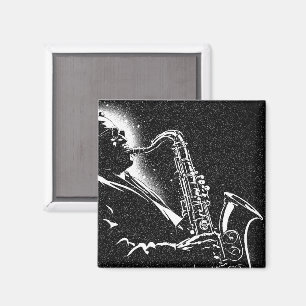 Imán Músico de saxofón estilo gráfico BW años 50