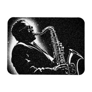 Imán Músico de saxofón estilo gráfico BW años 50