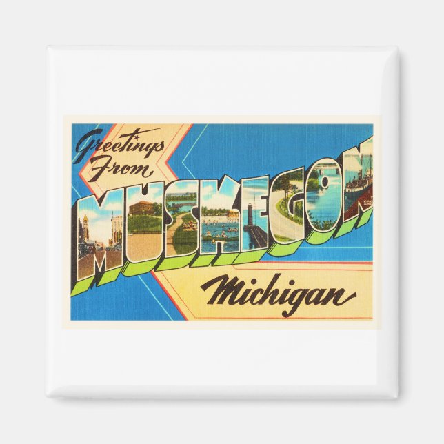 Imán Muskegon Michigan MI Antiguo recuerdo de viajes de (Frente)