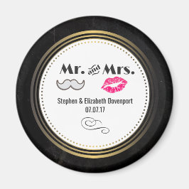 Imán Mustache & Lips Mr. y Sra. Black & Gold Boda