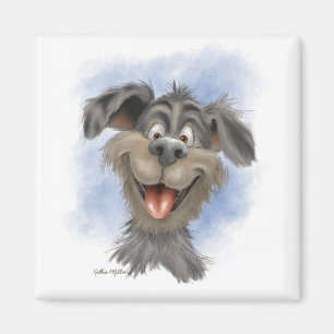 Imán Mutt sonriente feliz – Dibujo animado de perro lin
